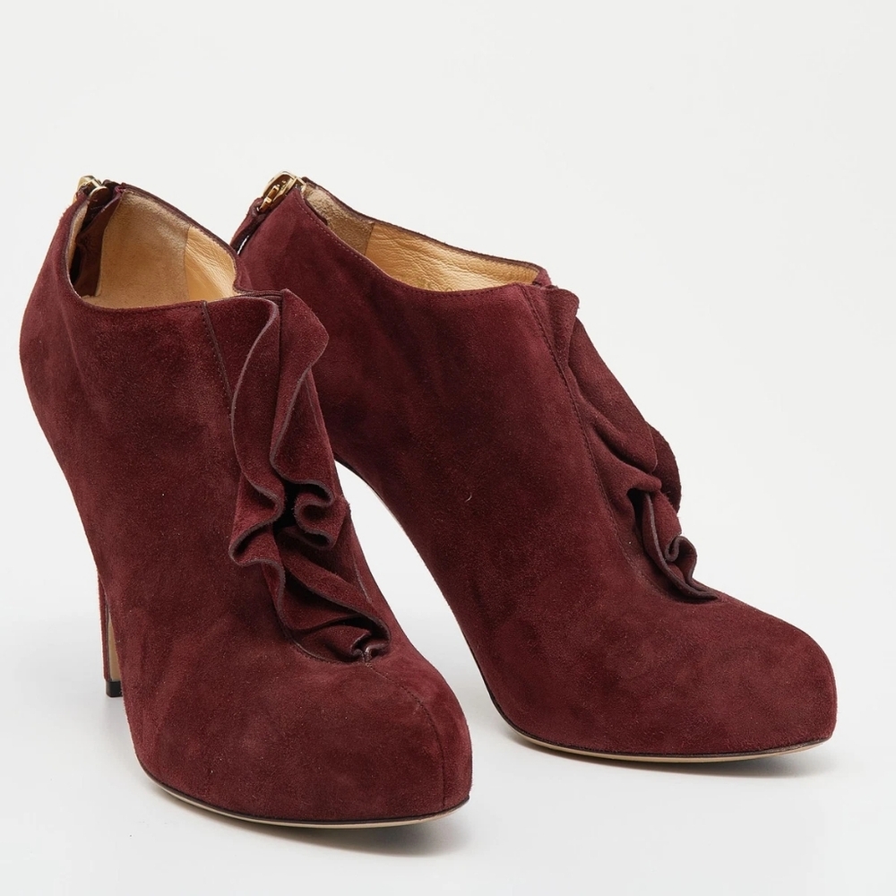 VALENTINO~suede burgandy ankle booties sz 39